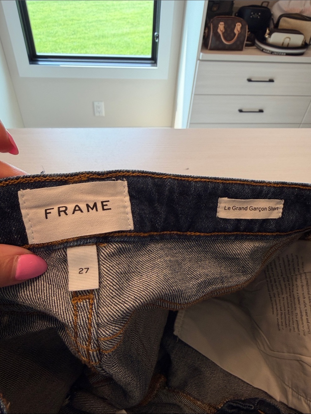 Frame Denim Dark Indigo Frayed Hem Jean Shorts